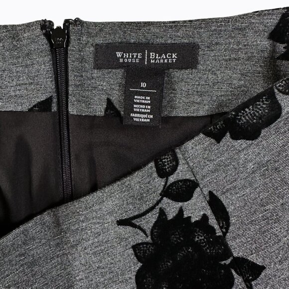 2PC: WHBM Top/Skirt Sz10 Gray Black Velvet 3D Floral Whimsigoth Office Y2K Retro - Picture 8 of 11